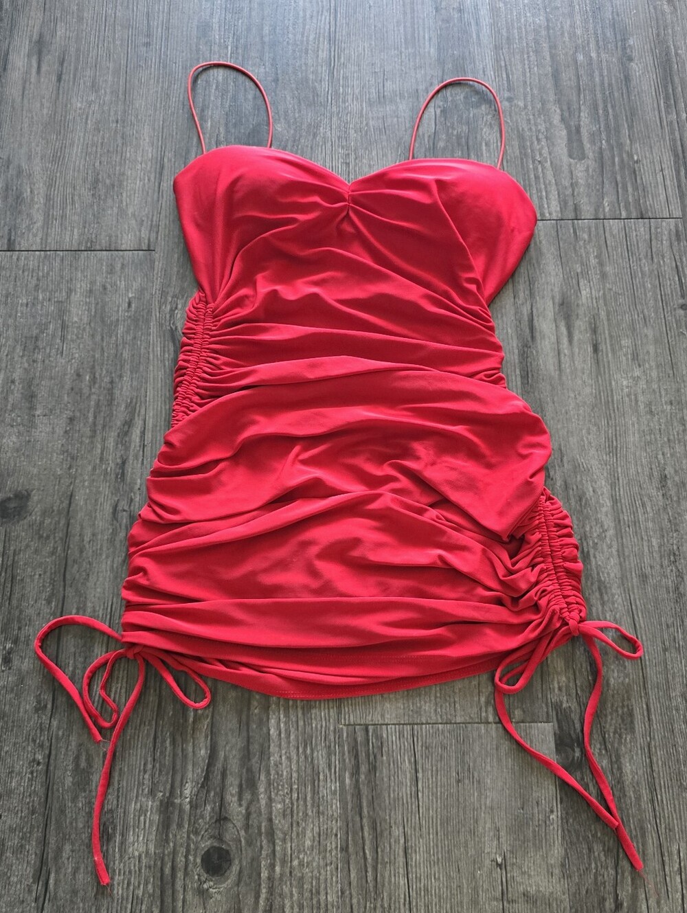 Windsor Red Ruched Tie Drawstring Sweetheart Mini Bodycon Dress Sleeveless M